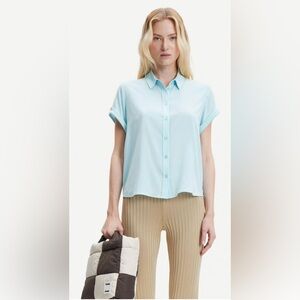 NWT Samsøe Majan SS Shirt Blouse Color Iced Aqua, Size M